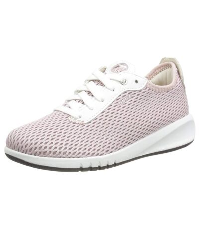 Womens/ladies Aerantis Leather Trainers Antique Rose White Geox