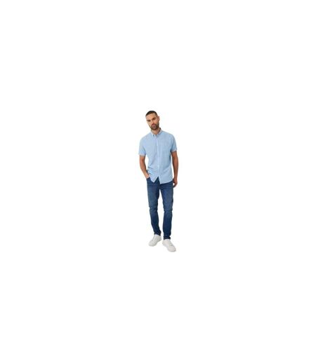 Mens Linen Blend Short-sleeved Shirt Denim Threadbare