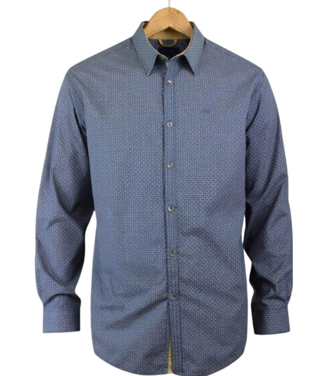 CHALLENGER CH5004 — Chemise à carreaux manches longues bleu et beige : coupe confort en pur coton-2