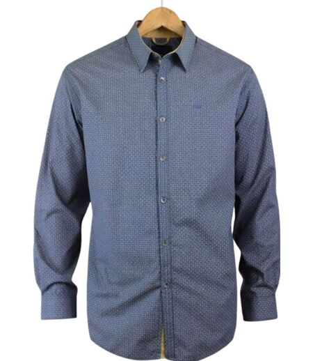 CHALLENGER CH5004 — Chemise à carreaux manches longues bleu et beige : coupe confort en pur coton