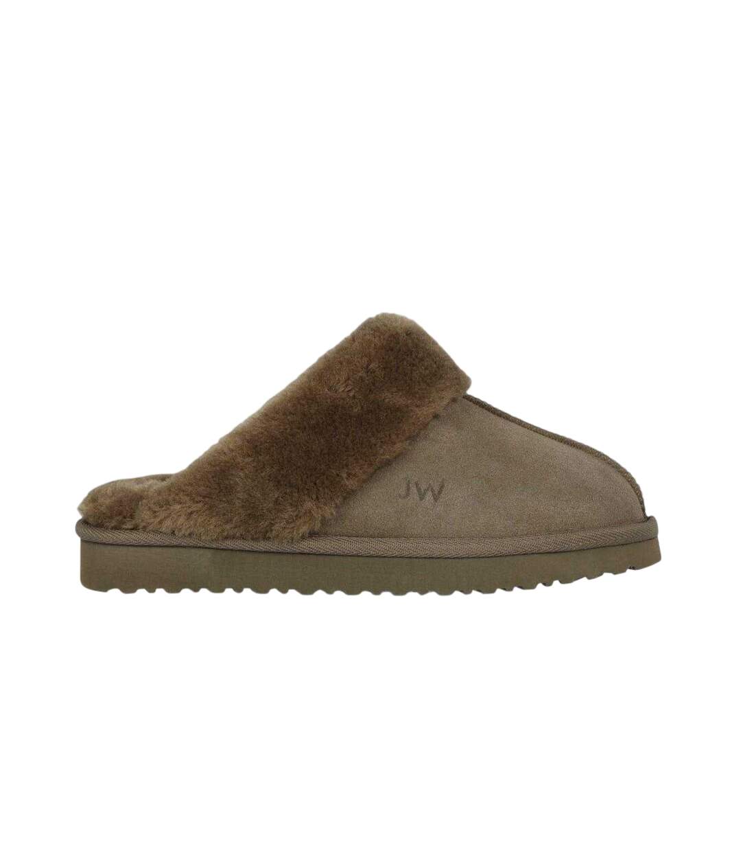 Womens/ladies Suede Faux Fur Lined Mule Slippers Dark Khaki Jack Wills-4