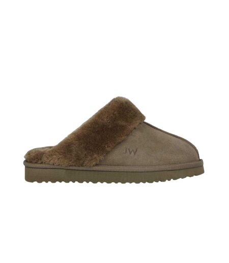 Womens/ladies Suede Faux Fur Lined Mule Slippers Dark Khaki Jack Wills