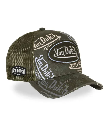 Casquette trucker effet usé avec patch et print Café Olive Vondutch