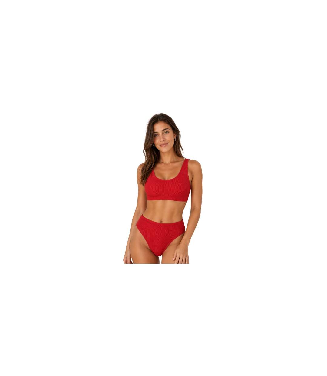 Ensemble Maillot De Bain 2 Pièces Motif/style Côtelé Femme Rouge SoulCal-1