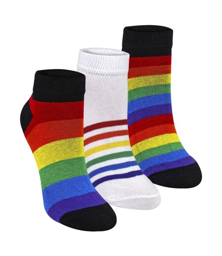 3 Pack Mens Ladies Rainbow Trainer Cotton Socks Bright Colourful Striped Socks