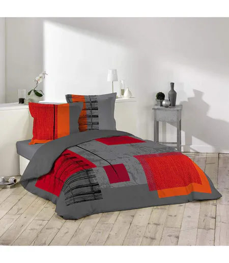 Parure de Lit 3 Pièces Quadro 240x220cm Gris & Rouge