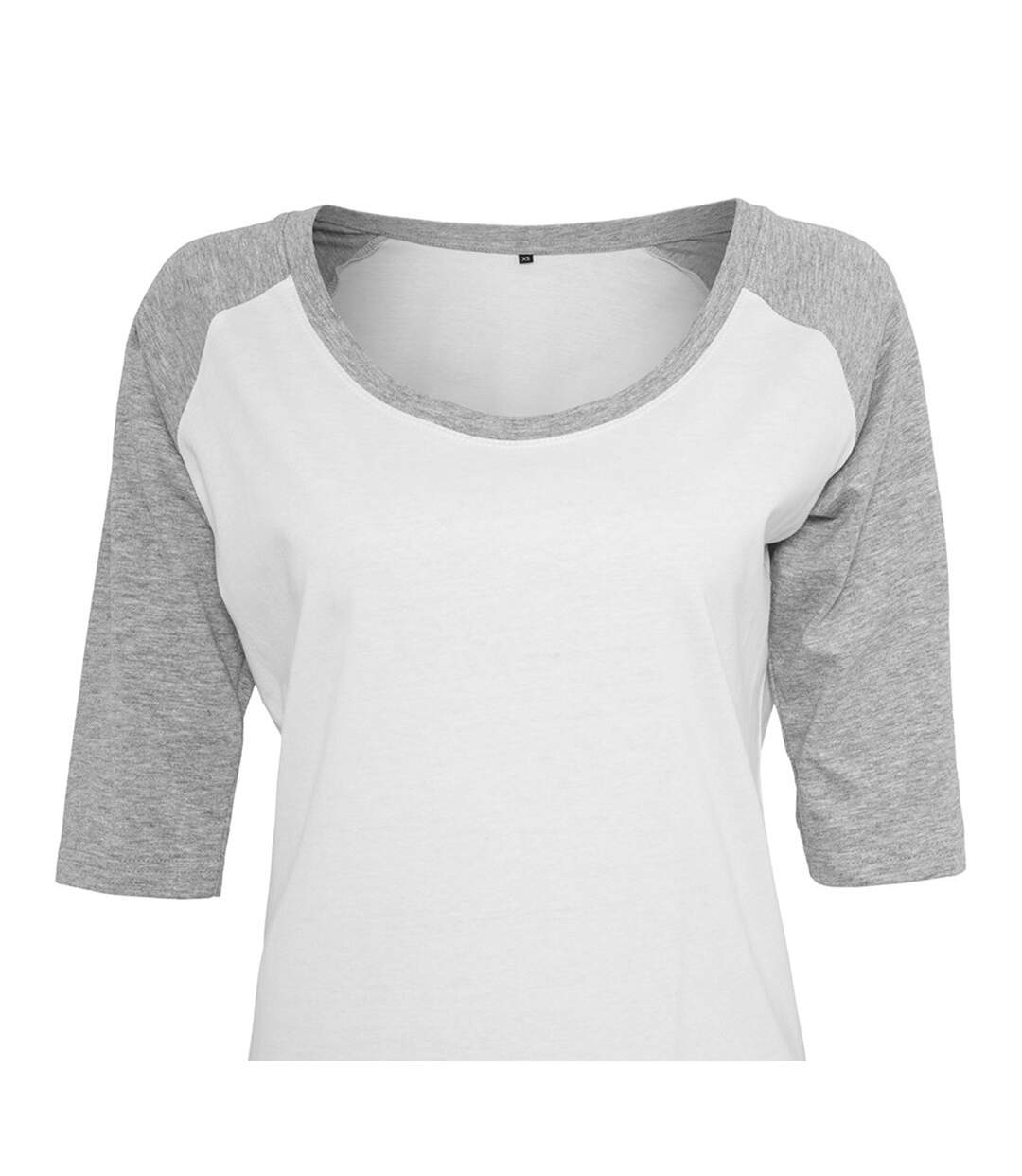T-shirt Manches Raglan Femme Blanc Gris Chiné Build Your Brand-2
