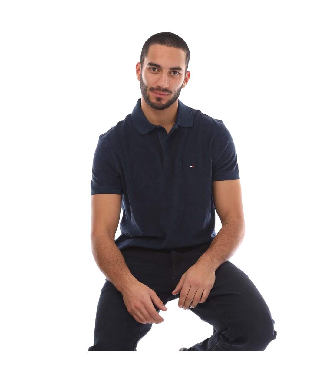 Mens Micro-towelling Regular Polo Shirt Navy Tommy Hilfiger-4
