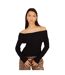 Womens/ladies Ribbed Bardot Jumper Black Brave Soul-2