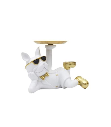 Vide-Poche Statue Bulldog 27cm Blanc