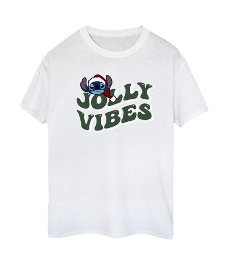 Disney Womens/Ladies Lilo & Stitch Jolly Chilling Vibes Cotton Boyfriend T-Shirt (Blanc) - UTBI30676