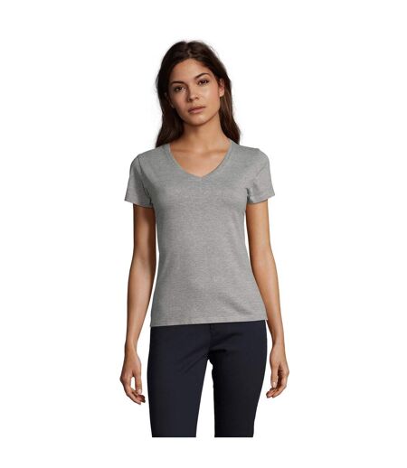 Womens/ladies Imperial V Neck T-shirt Grey Melange SOLS