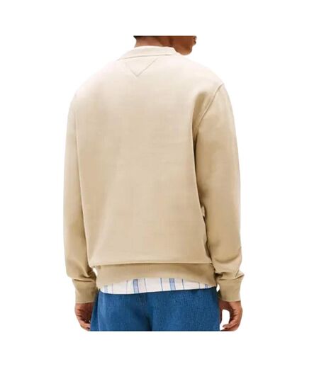 Sweat beige homme tommy jeans flag crew - l