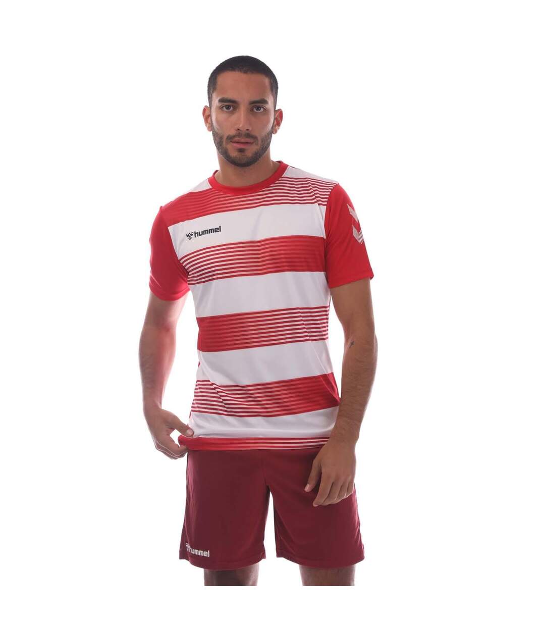 T-shirt Style Rayé Homme Rouge Blanc Hummel-2