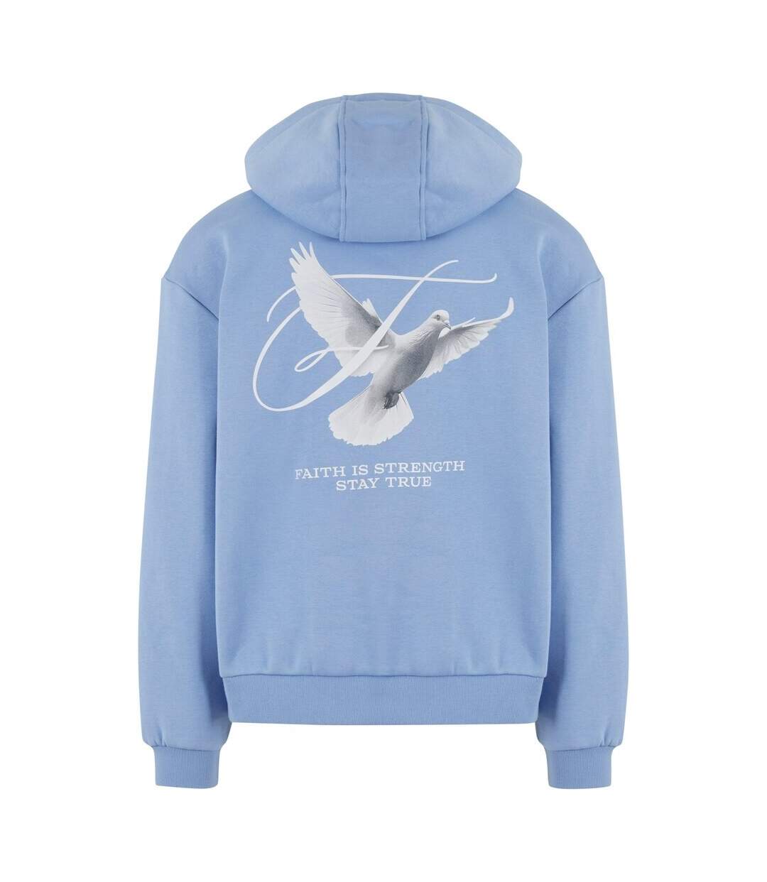 Mens Faith Is Strength Back Print Fluffy Hoodie La Foi Est Une Force Bleu Poudré Mister Tee-3