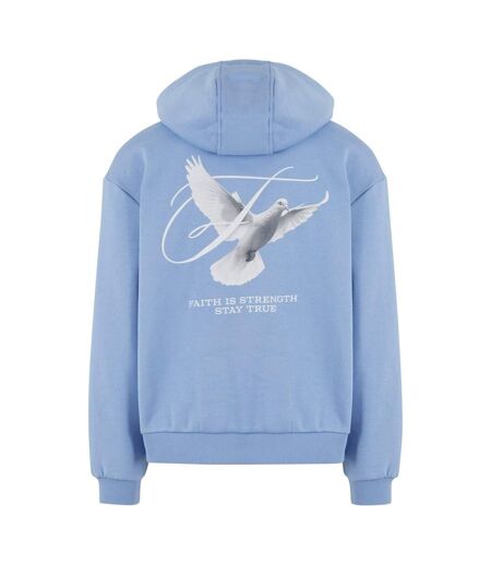 Mens Faith Is Strength Back Print Fluffy Hoodie La Foi Est Une Force Bleu Poudré Mister Tee
