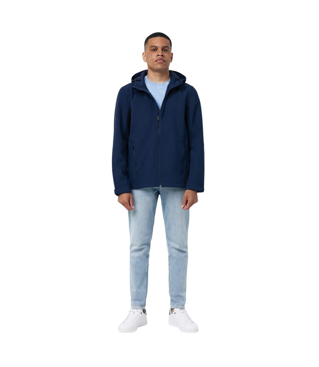 Mens makalu recycled polyester soft shell jacket navy Iqoniq-3