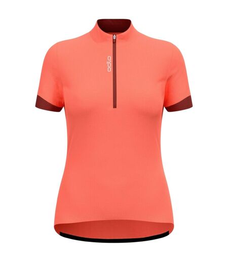Womens/ladies Colour Block Regular Cycling Jersey Coral Odlo