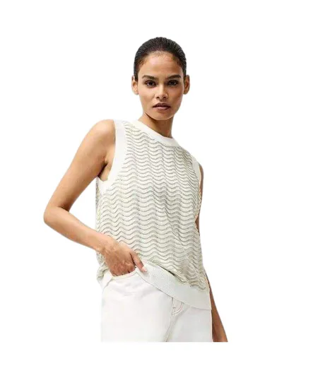 Womens/ladies Wave Pattern Knitted Relaxed Fit Sleeveless Vest Top Pistachio Cream French Connection