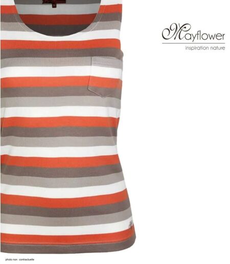 MAYFLOWER DONUT1 — Débardeur taupe / orange femme coton : le confort d'un style casual dynamique