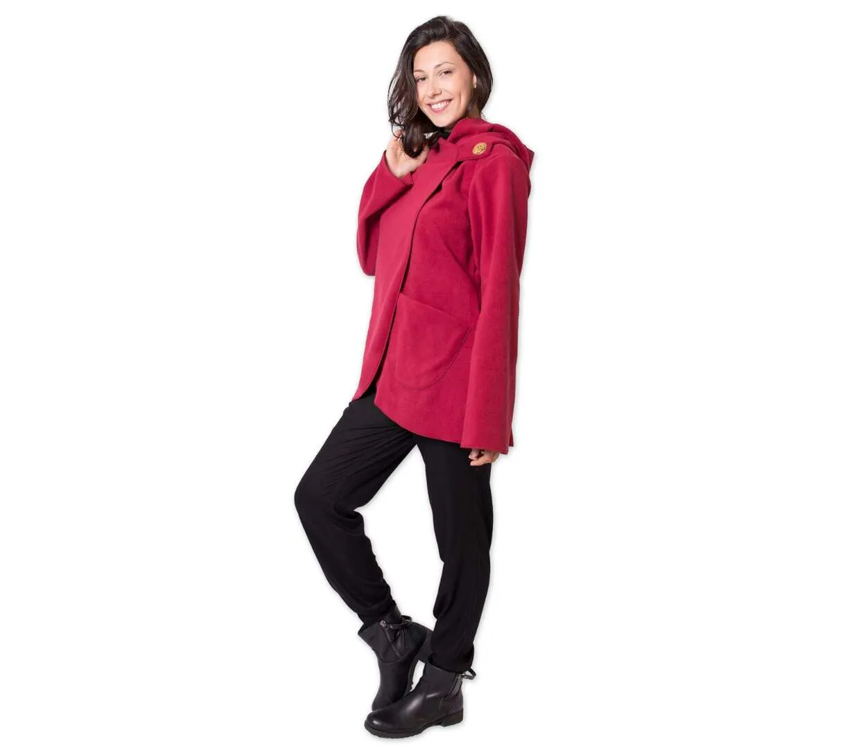 Veste polaire à capuche ethnique OTTAWA rouge Coton Du Monde-3