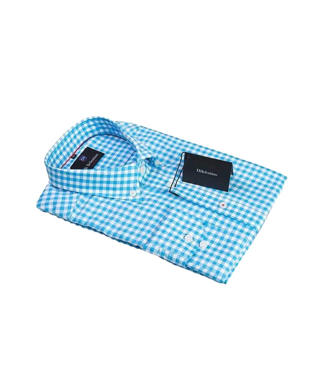 Chemise Motif/style À Carreaux Santorini Homme Turquoise Vif Di Selentino-2