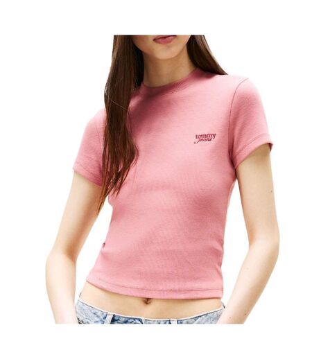T-Shirt rose femme tommy hilfiger script - l