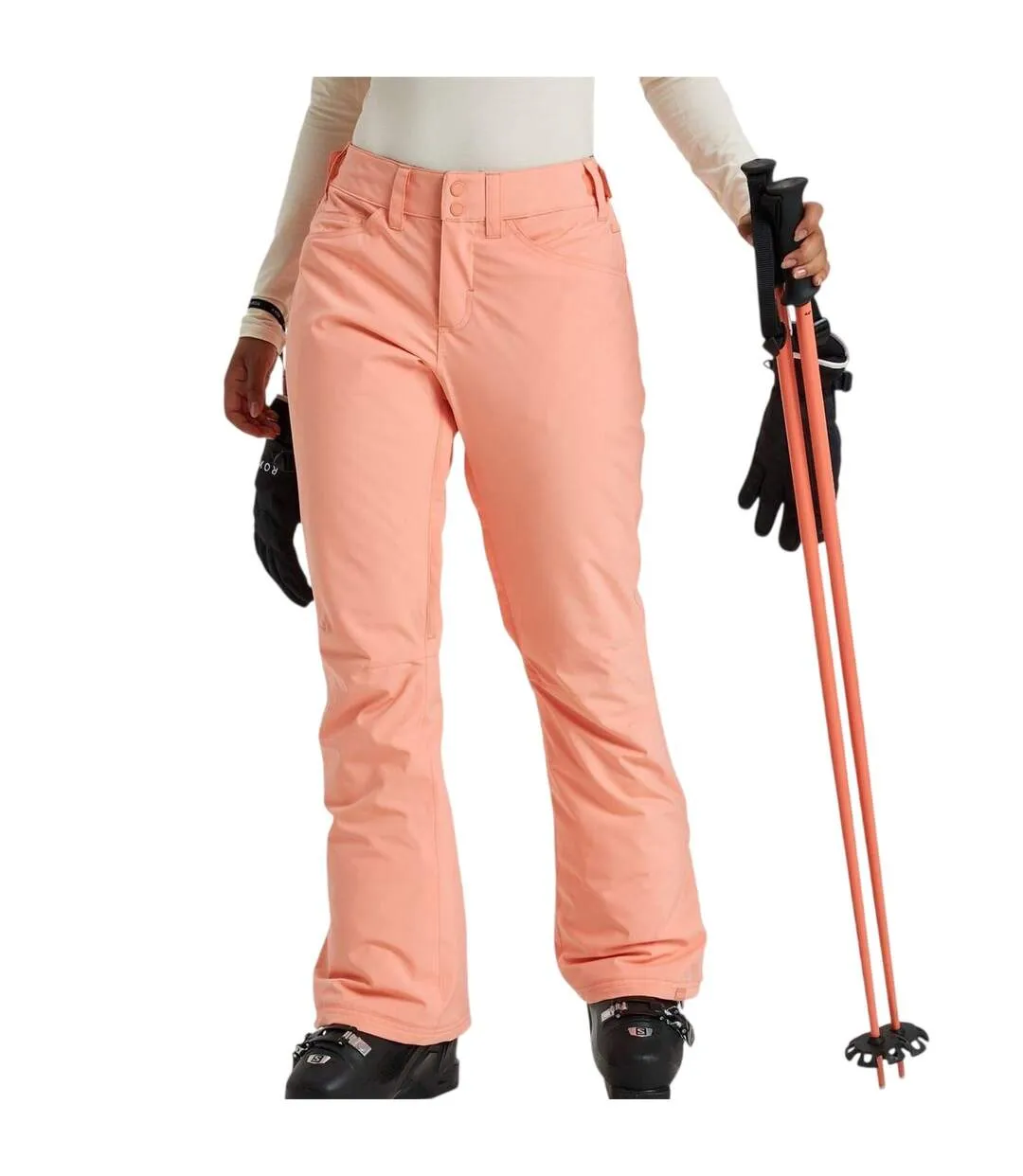 Womens/ladies Backyard Ski Trousers Peach Pink Roxy-1