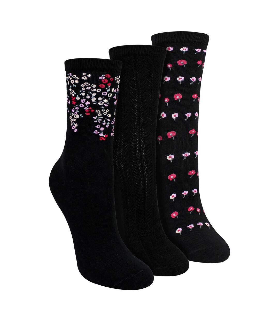 3 Pairs Ladies Floral Pattern Socks - Soft Cotton Rich Everyday Socks-1
