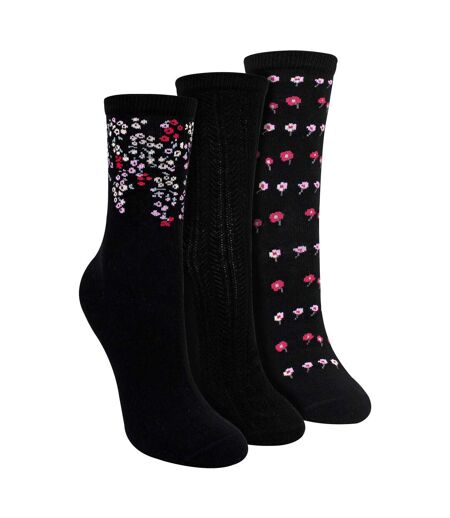 3 Pairs Ladies Floral Pattern Socks - Soft Cotton Rich Everyday Socks