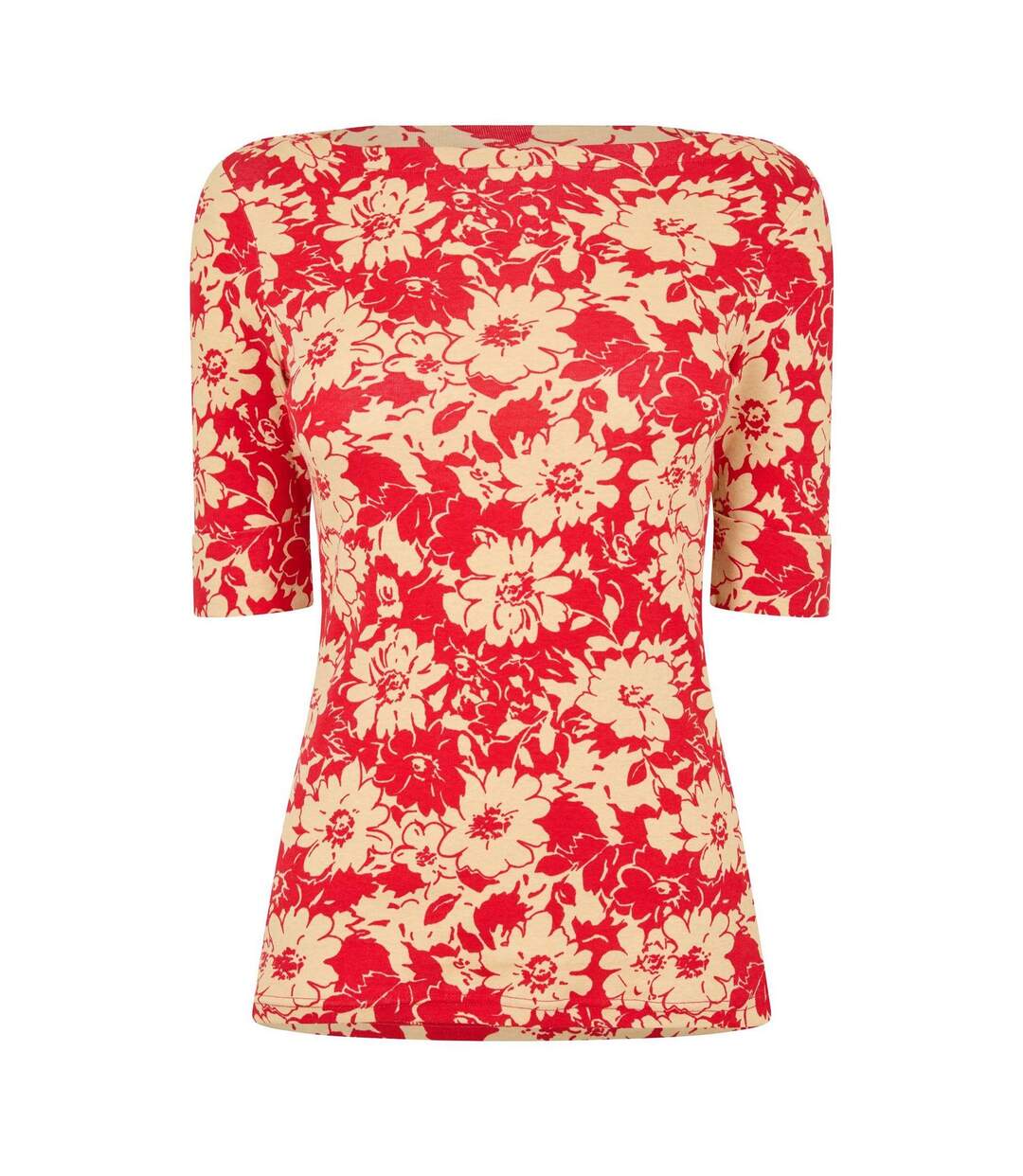 T-shirt Motif/style Floral Femme Rouge Marron Clair Ralph Lauren-1