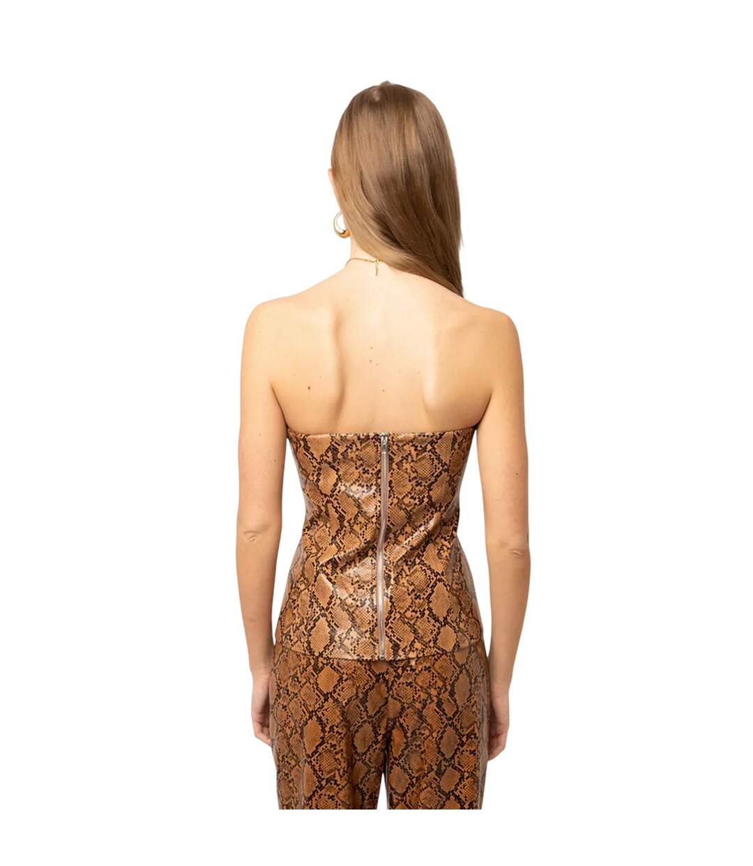 Womens/ladies Snake Print Sleeveless Tube Top Brown AmyLynn-3