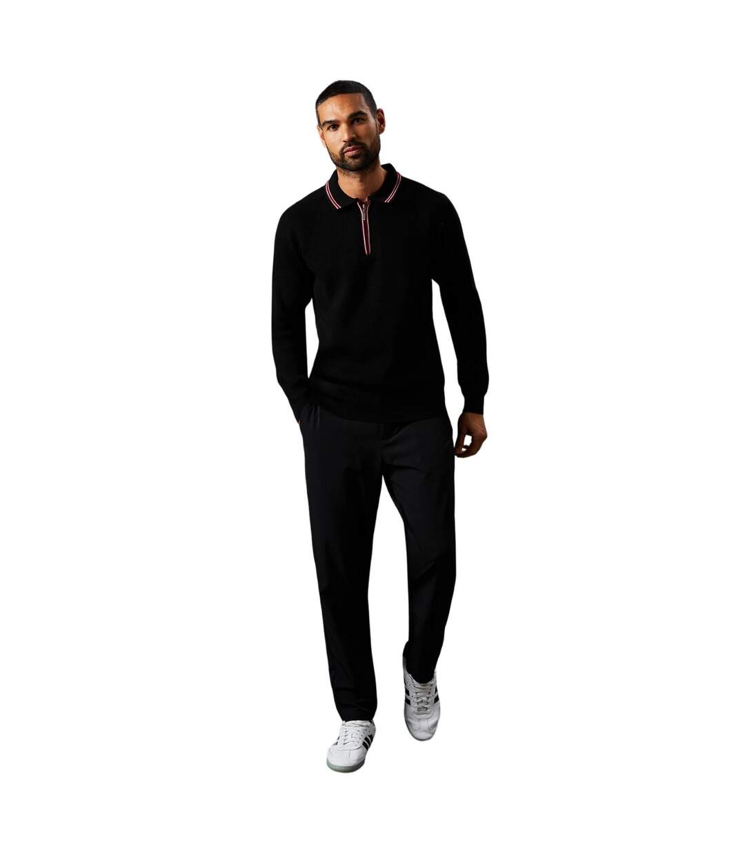 Mens fine gauge knitted long-sleeved polo shirt black Burton-3