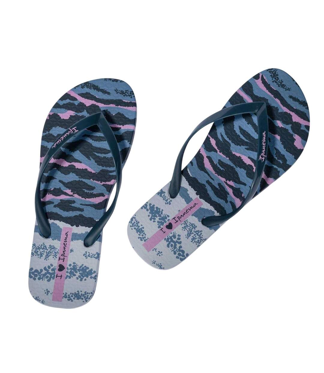 Womens/ladies Zebra Flat Flip Flops Blue Print Ipanema-3