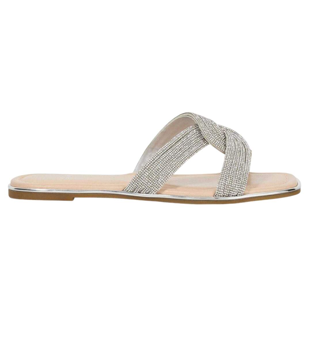 Womens/ladies Lo Lavenham Flat Slide Silver Dune London-1