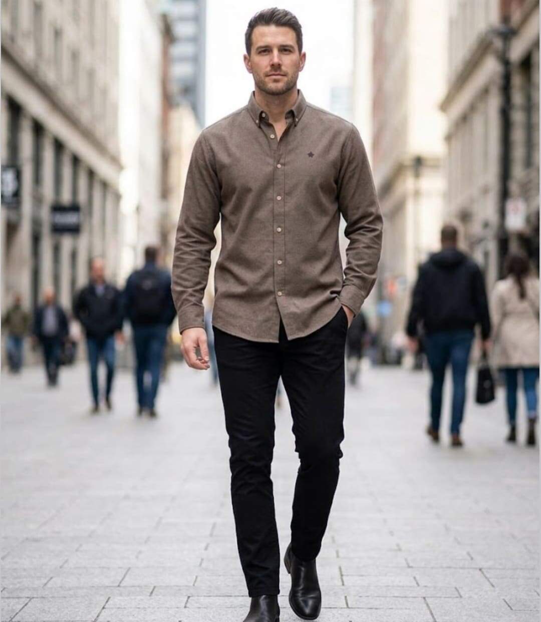 CHALLENGER BUCAREST1 — Chemise à carreaux manches longues flanelle unie marron : l'élégance sobre au chaud-3