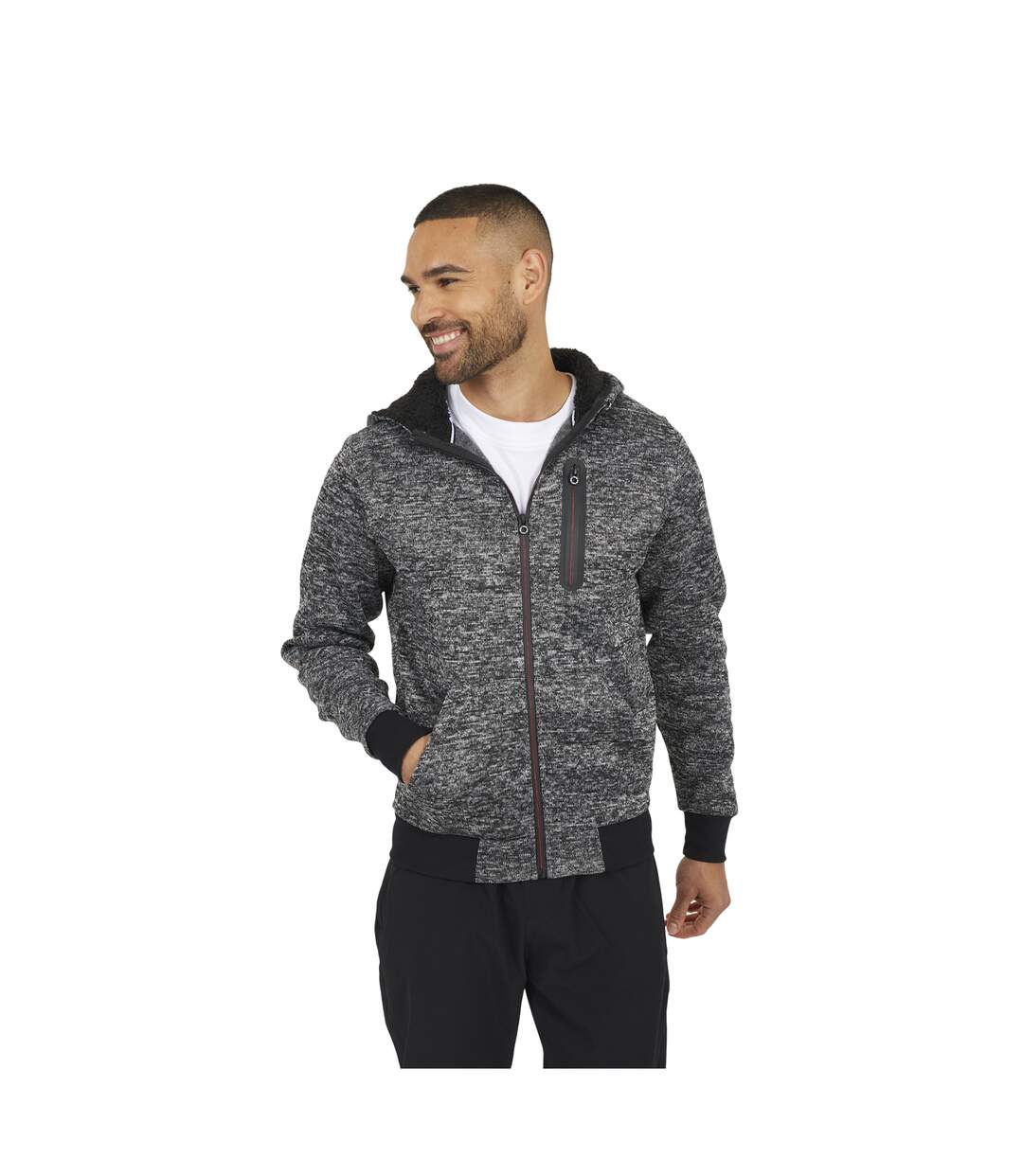 Mens Grindle Long-sleeved Full Zip Hoodie Grey Jet Black Brave Soul-1