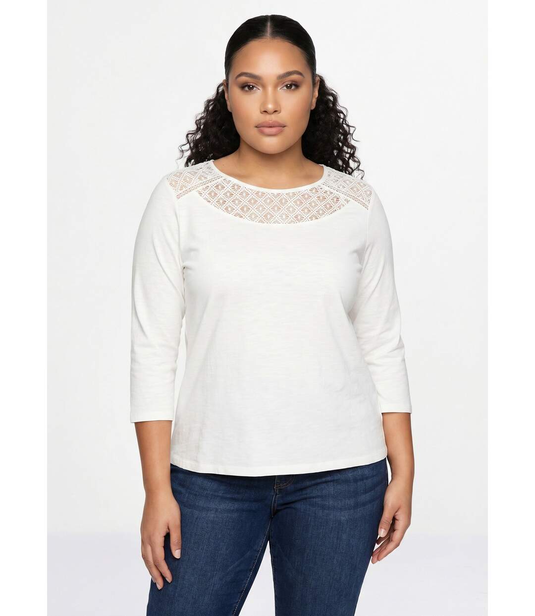 T-shirt coton et dentelle manches 3/4-1
