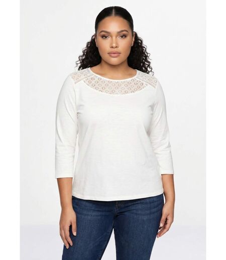 T-shirt coton et dentelle manches 3/4