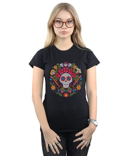 Disney T-shirt en coton imprimé tête de mort brodée Femmes/Dames Coco (Noir) - UTBI14497