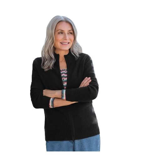 Womens/ladies Lambswool Zipped Fitted Cardigan Black WoolOvers