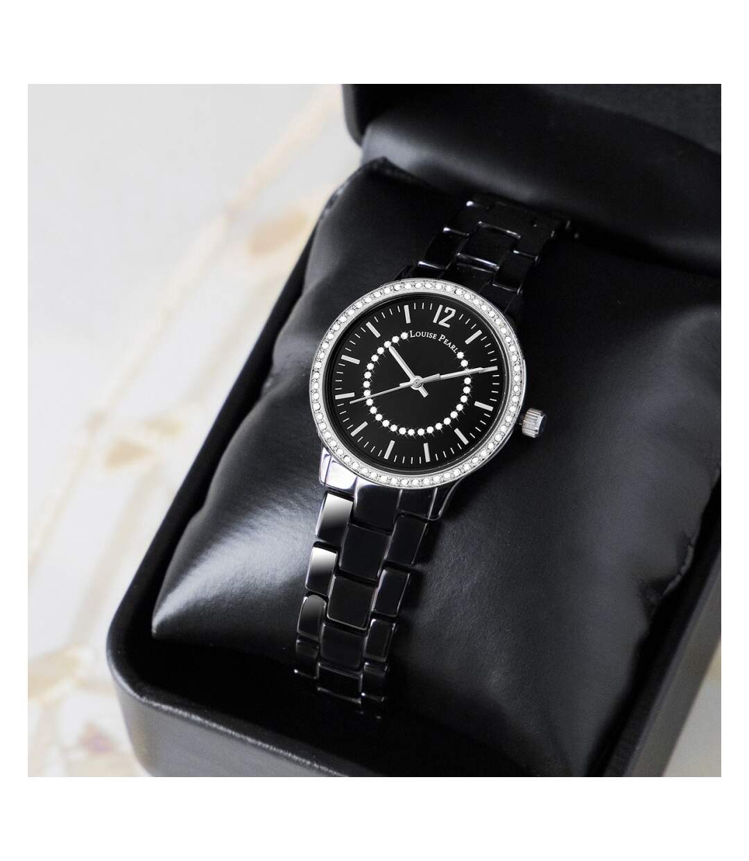 Montre Femme ornée Cristaux Swarovski® Céramique Noire Louise Pearl