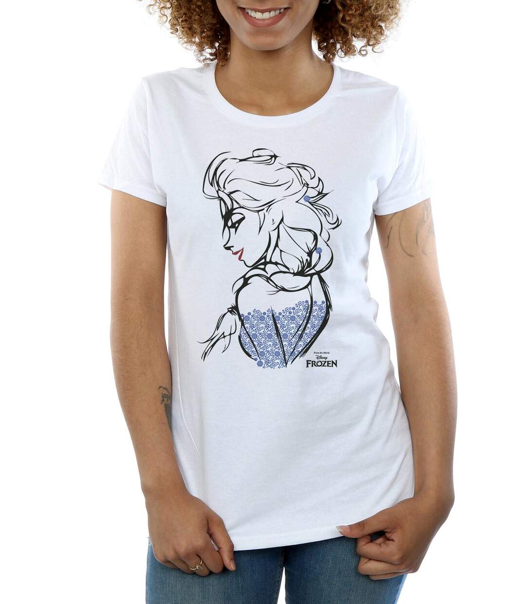 Disney Femmes/Ladies - Frozen Elsa Sketch Mono Cotton T-Shirt (Blanc) - UTBI21862-3