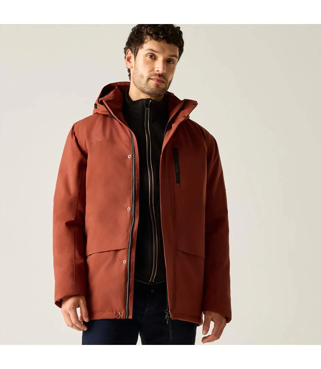 Veste Imperméable Et Isolante À Capuche Ajustable Motif/style Uni Baylon Homme Orange Rouge Regatta-4