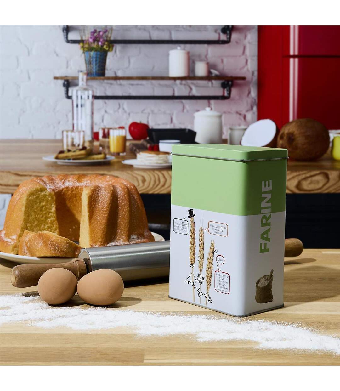 Boîte à Farine en Métal Ludique 18cm Vert-4