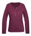 MAYFLOWER NINON4 : Tee-shirt manches longues prune en coton flammé avec patte boutonnée-5