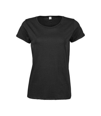 Tee Jays Womens/Ladies Roll Sleeve Cotton T-Shirt (Black) - UTBC3821