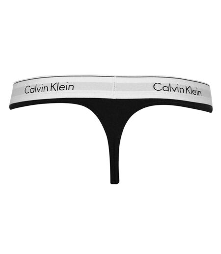Womens/ladies Logo Cotton Blend Thong Black Calvin Klein