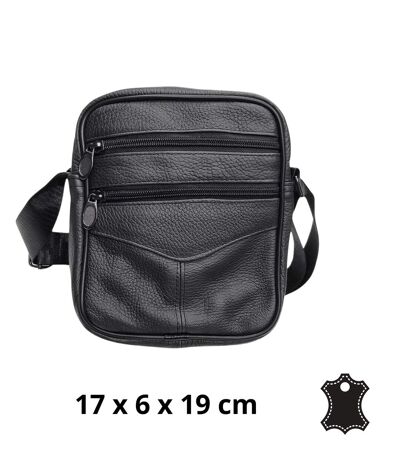 Sacoche bandoulière pour homme multi poches - CUIR vachette - Couleur noir