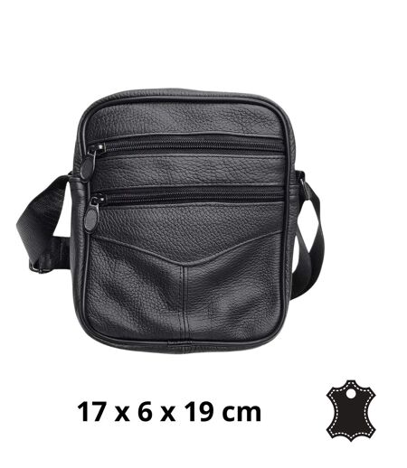 Sacoche bandoulière pour homme multi poches - CUIR vachette - Couleur noir